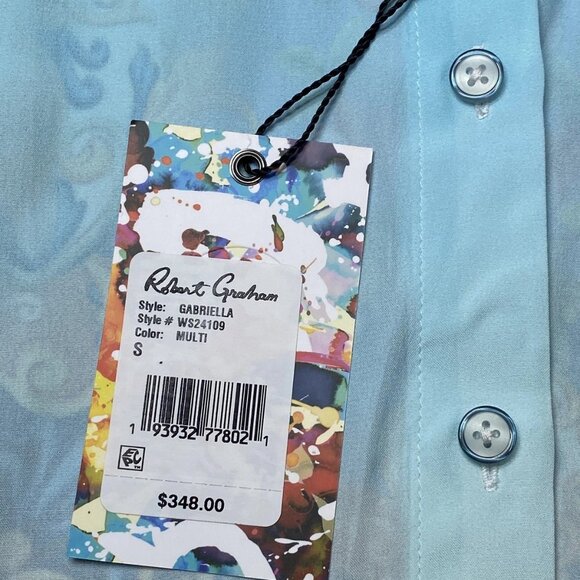 NEW ROBERT GRAHAM Women's Gabriella Long Sleeve Button Shirt Blue/Multi Size S - Picture 5 of 10